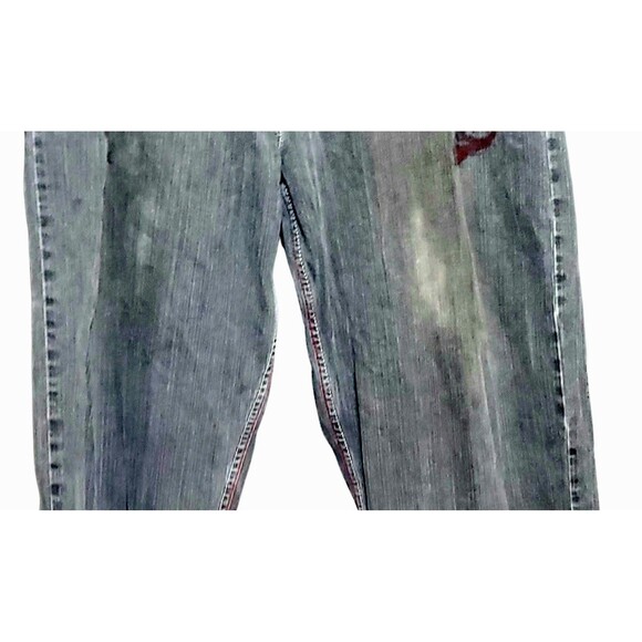 Y2K Black Baggy Jeans Mens 44 Red Dragon Print Faded Grunge Vintage Distressed - Picture 8 of 16
